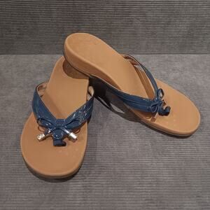 Vionic Women's Bella X Toe Post Sandals Patent Leather With Bow Navy 8